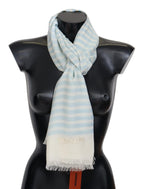Missoni Blue White Lined Cashmere Unisex Wrap Scarf - Maison Luxe