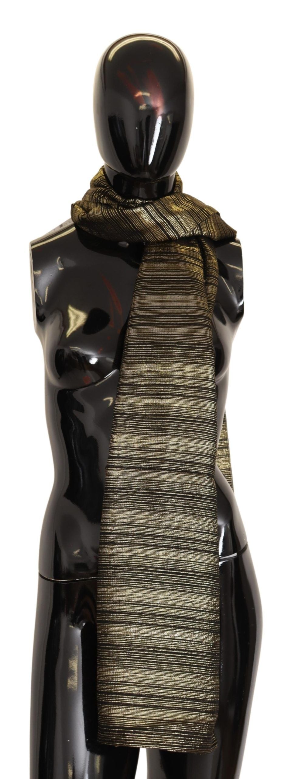 Dolce & Gabbana Metallic Gold Silk Stretch Shawl Wrap Scarf - Maison Luxe