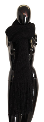Dolce & Gabbana Black Virgin Wool Knitted Wrap Shawl Scarf - Maison Luxe