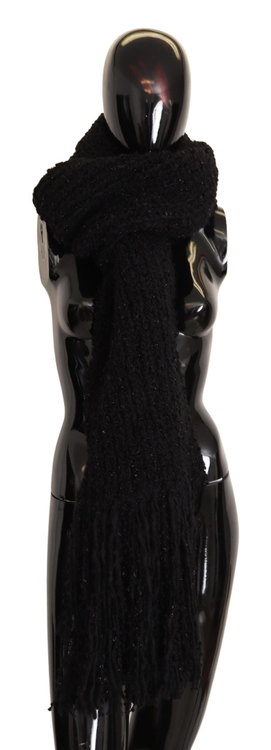 Dolce & Gabbana Black Virgin Wool Knitted Wrap Shawl Scarf - Maison Luxe