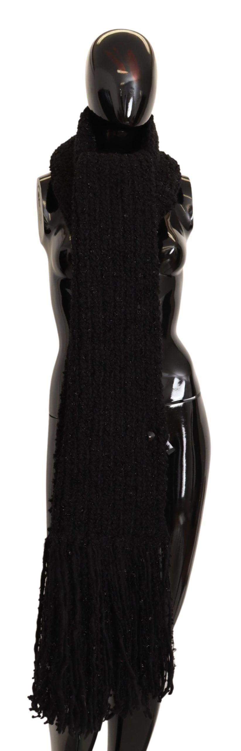 Dolce & Gabbana Black Virgin Wool Knitted Wrap Shawl Scarf - Maison Luxe