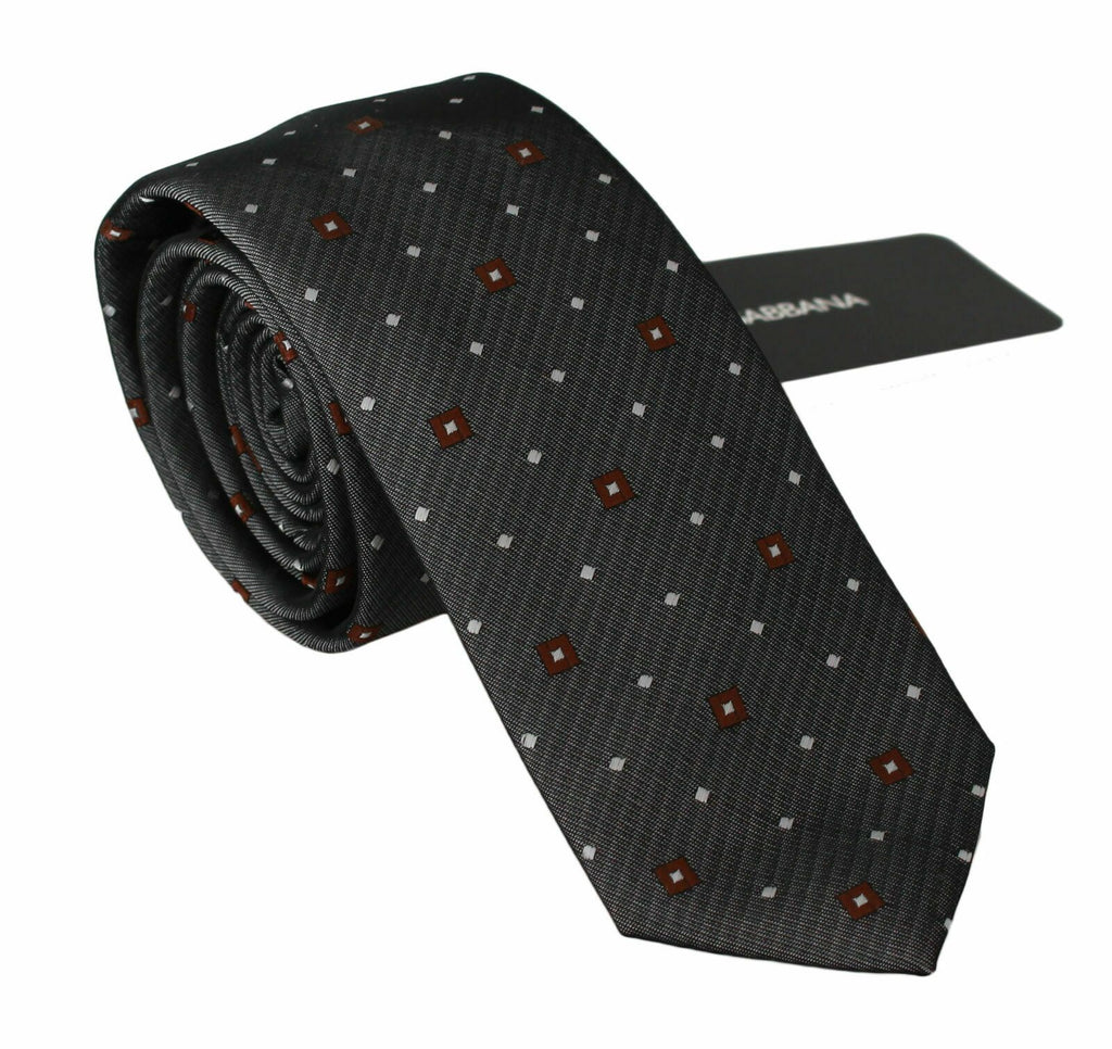 Dolce & Gabbana Gray Patterned Classic Mens Slim Necktie - Maison Luxe
