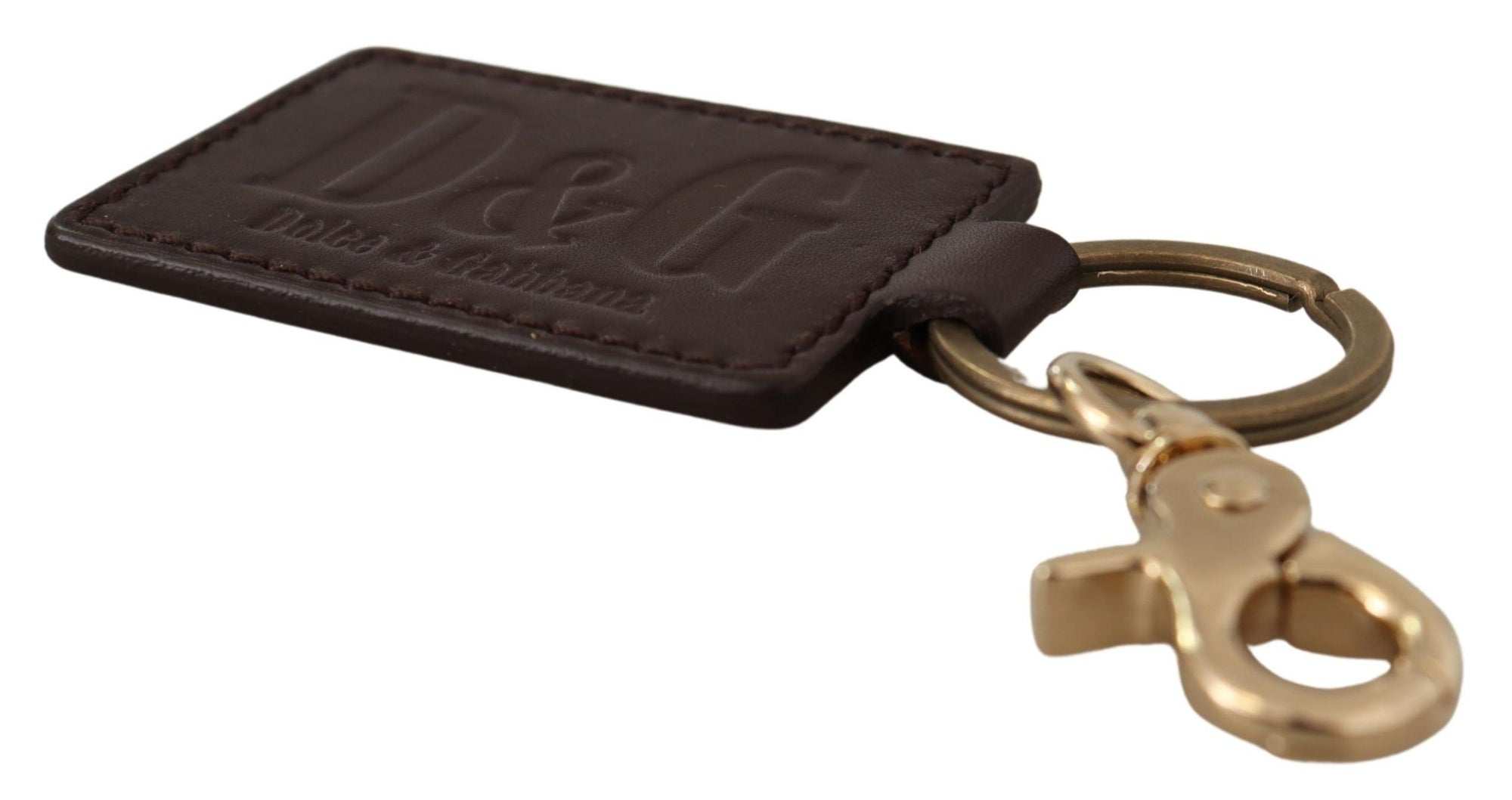 Dolce & Gabbana Brown Leather Logo Metal Ring Hook Keychain - Maison Luxe