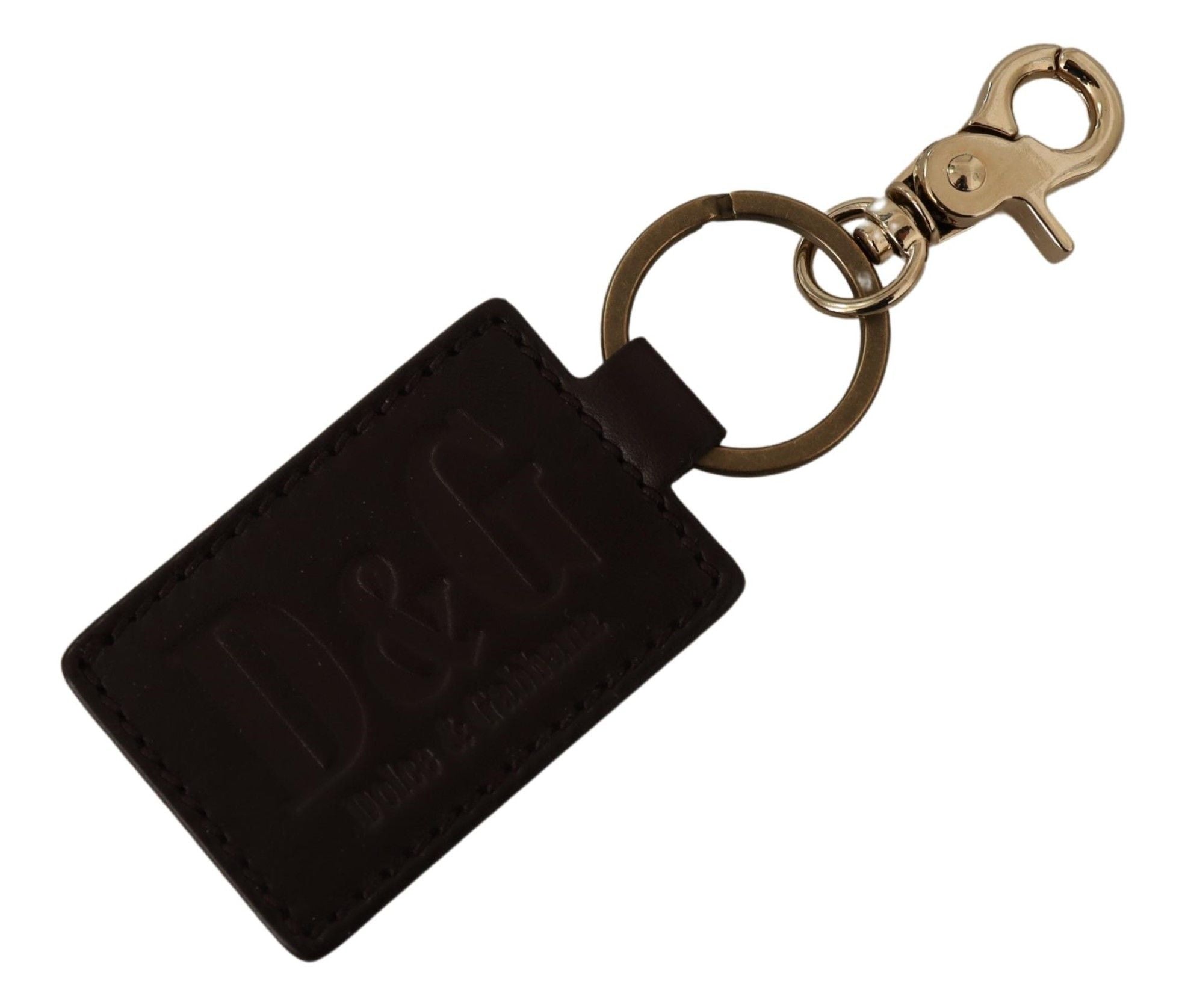 Dolce & Gabbana Brown Leather Logo Metal Ring Hook Keychain - Maison Luxe