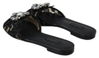 Dolce & Gabbana Black Taormina Lace Slides Crystals Flats Shoes