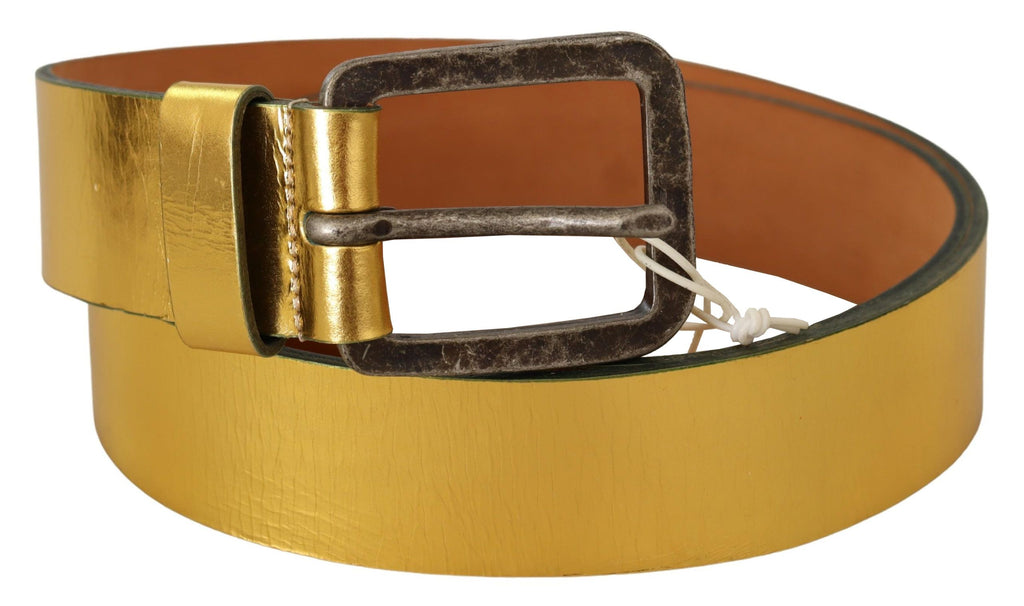John Galliano Gold Genuine Leather Rustic Silver Buckle Waist Belt - Maison Luxe