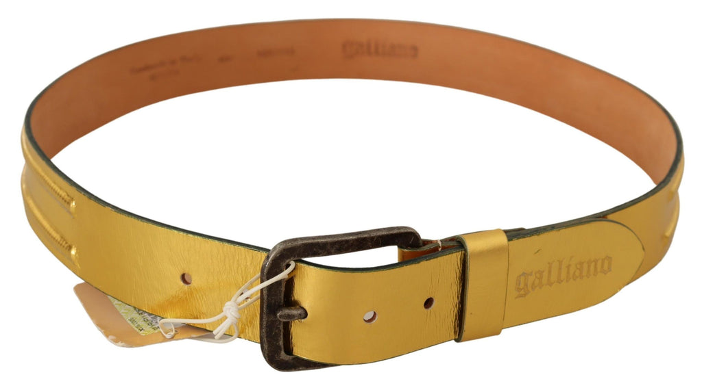 John Galliano Gold Genuine Leather Rustic Silver Buckle Waist Belt - Maison Luxe