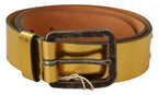 John Galliano Gold Genuine Leather Rustic Silver Buckle Waist Belt - Maison Luxe