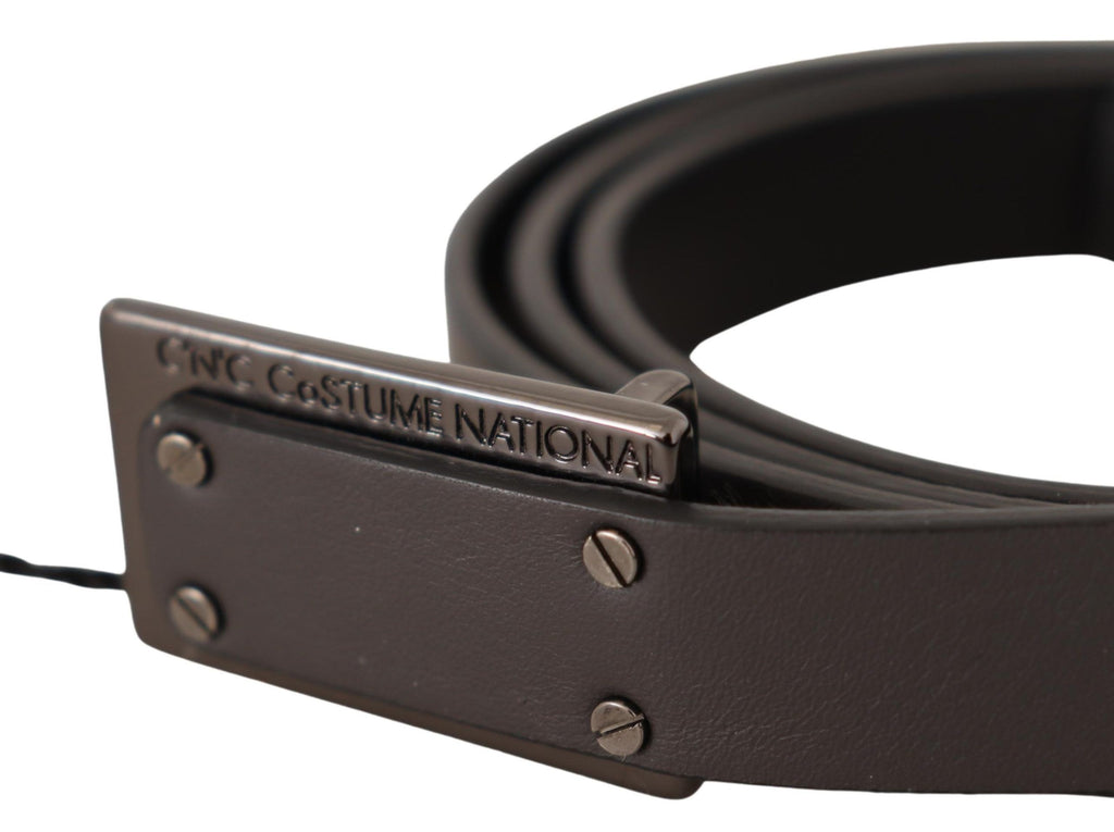 Costume National Dark Brown Leather Logo Buckle Belt - Maison Luxe