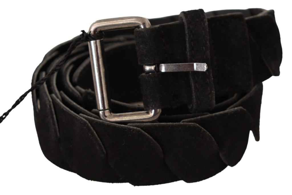GF Ferre Black WX Silver Tone Buckle Waist Belt - Maison Luxe