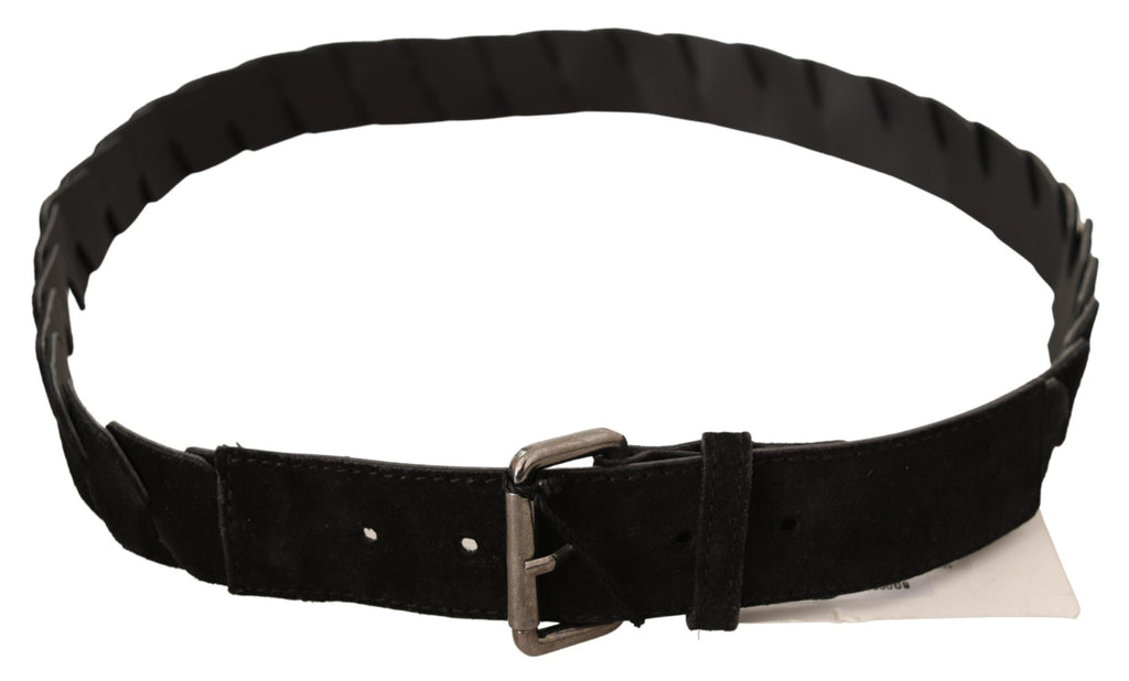 GF Ferre Black WX Silver Tone Buckle Waist Belt - Maison Luxe