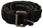 GF Ferre Black WX Silver Tone Buckle Waist Belt - Maison Luxe