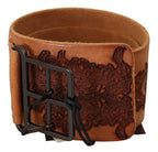 Scervino Street Brown Genuine Leather Black Logo Buckle Belt - Maison Luxe