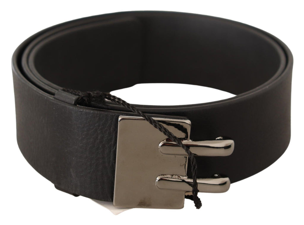 Costume National Black Leather Silver Buckle Waist Belt - Maison Luxe