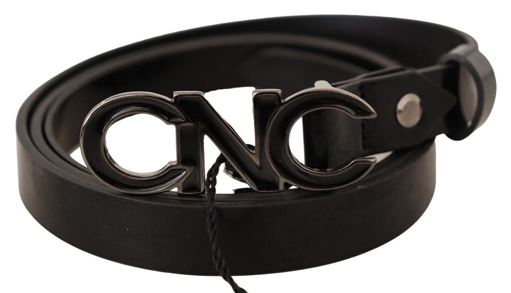 Costume National Black Leather Letter Logo Buckle Belt - Maison Luxe