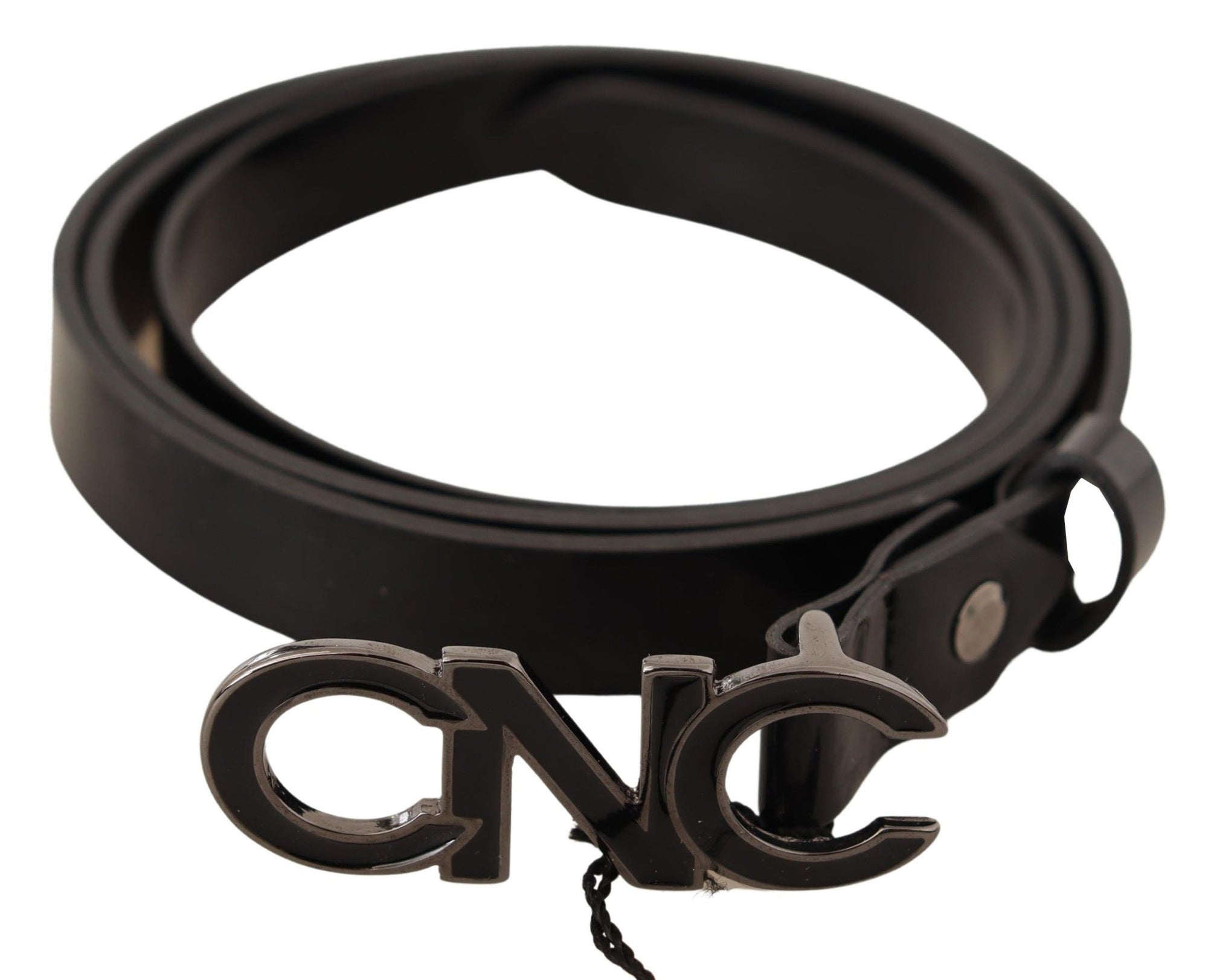 Costume National Black Leather Letter Logo Buckle Belt - Maison Luxe