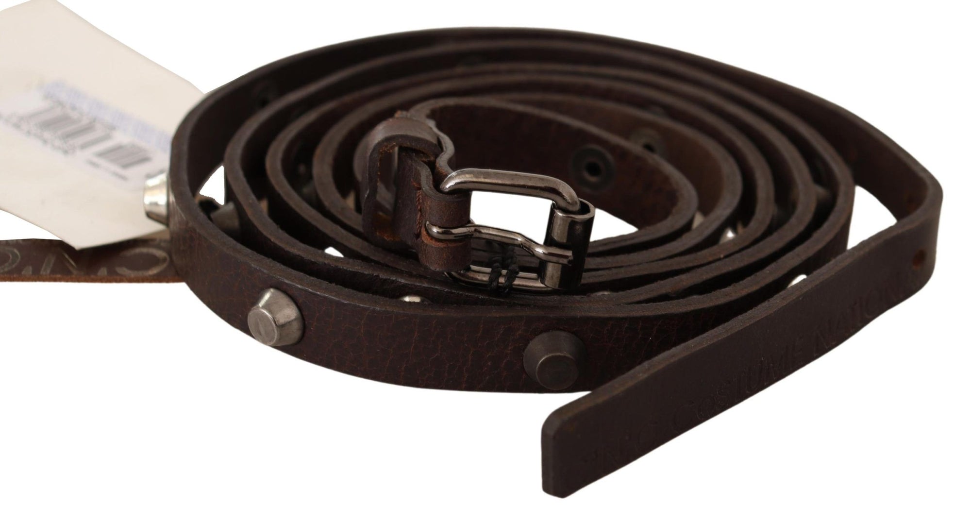 Costume National Brown Leather Silver Tone Buckle Belt - Maison Luxe