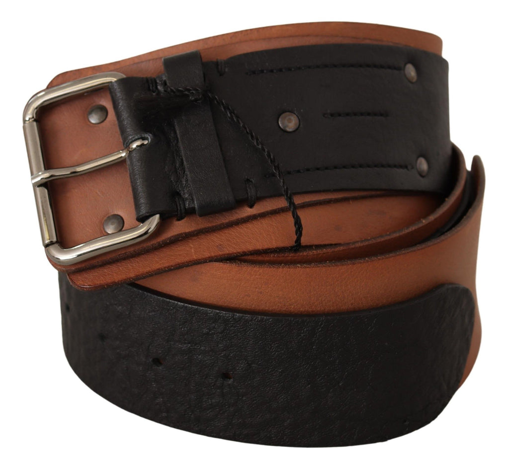 Costume National Black Brown Leather Silver Buckle - Maison Luxe