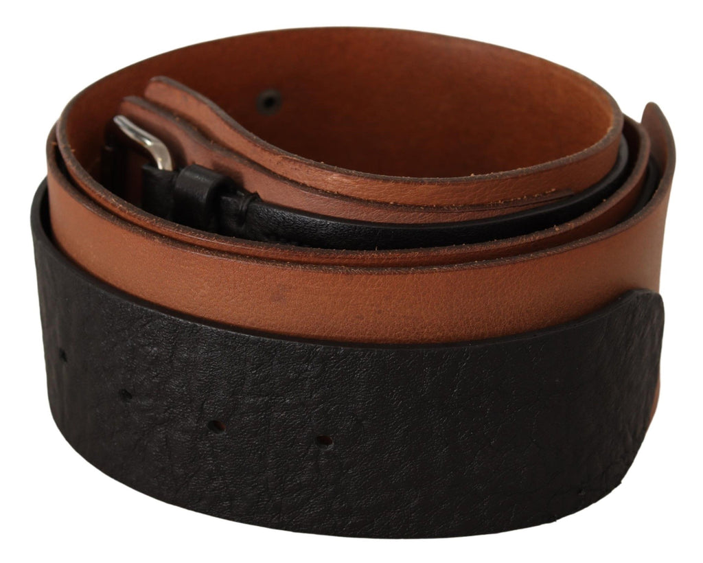 Costume National Black Brown Leather Silver Buckle - Maison Luxe