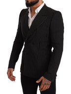 Dolce & Gabbana Black White Striped Slim Fit Coat Blazer