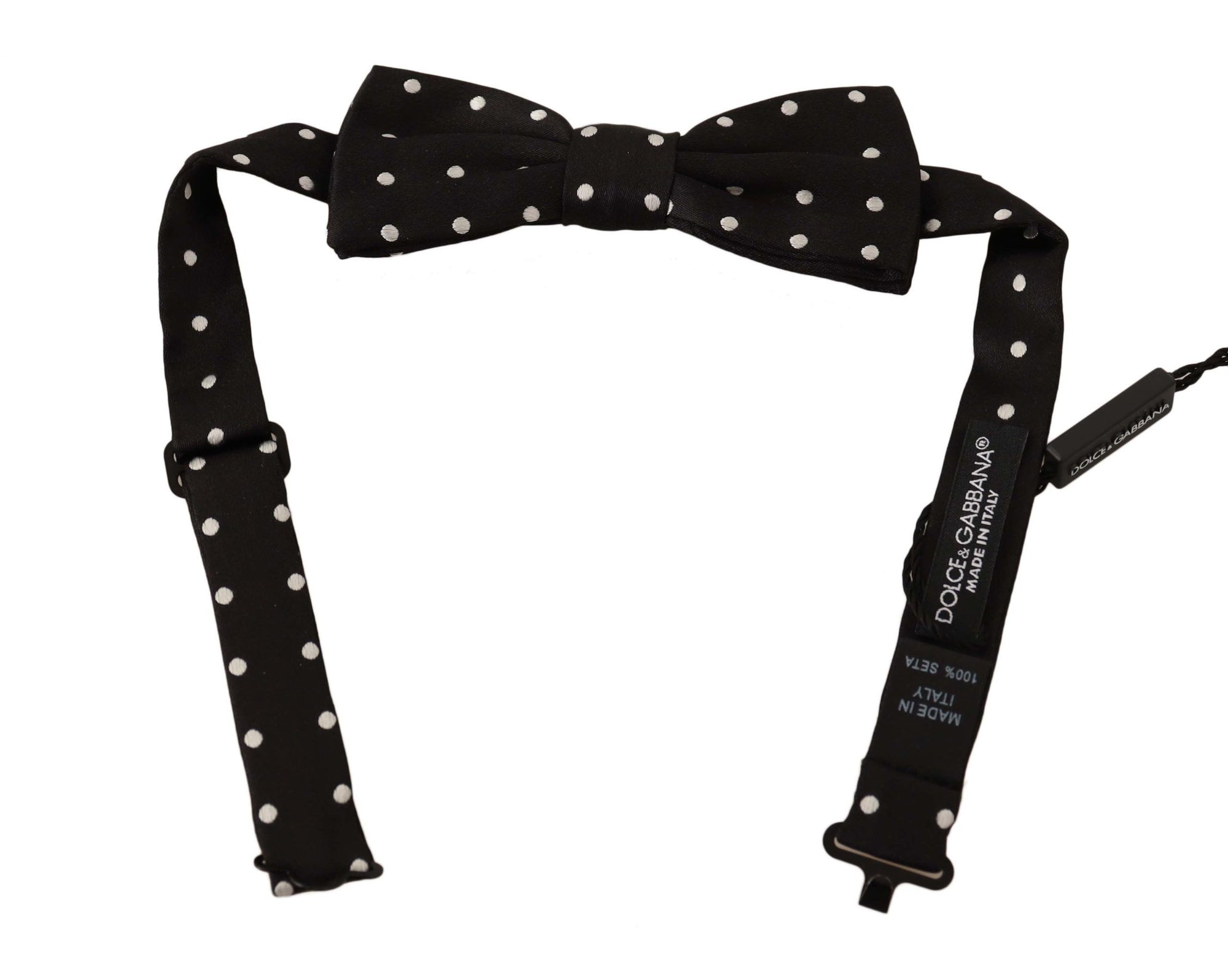 Dolce & Gabbana Black White Polka Dot Silk Adjustable Neck Papillon Bow Tie - Maison Luxe