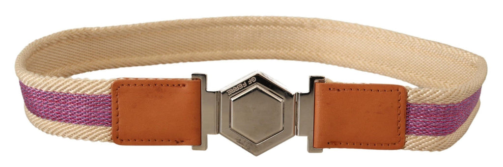 GF Ferre Multicolor Leather Silver Hexagon Logo Buckle Belt - Maison Luxe