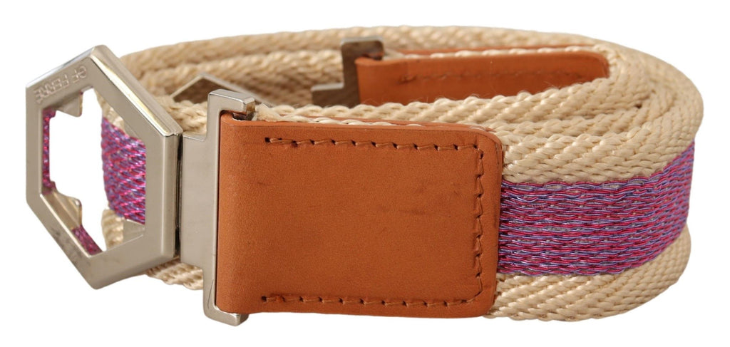 GF Ferre Multicolor Leather Silver Hexagon Logo Buckle Belt - Maison Luxe