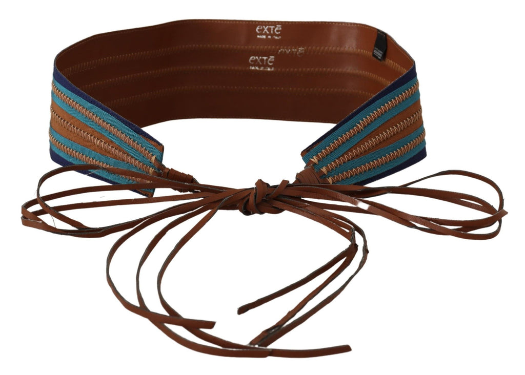 Exte Brown Leather Wide Waistband Tie Fastening Belt - Maison Luxe