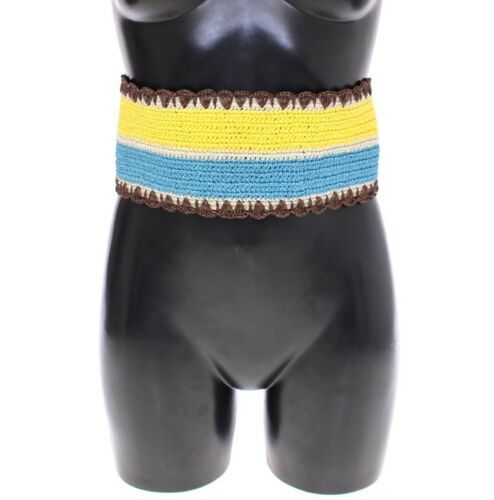 Dolce & Gabbana Yellow Striped Wide Waist Raffia Belt - Maison Luxe