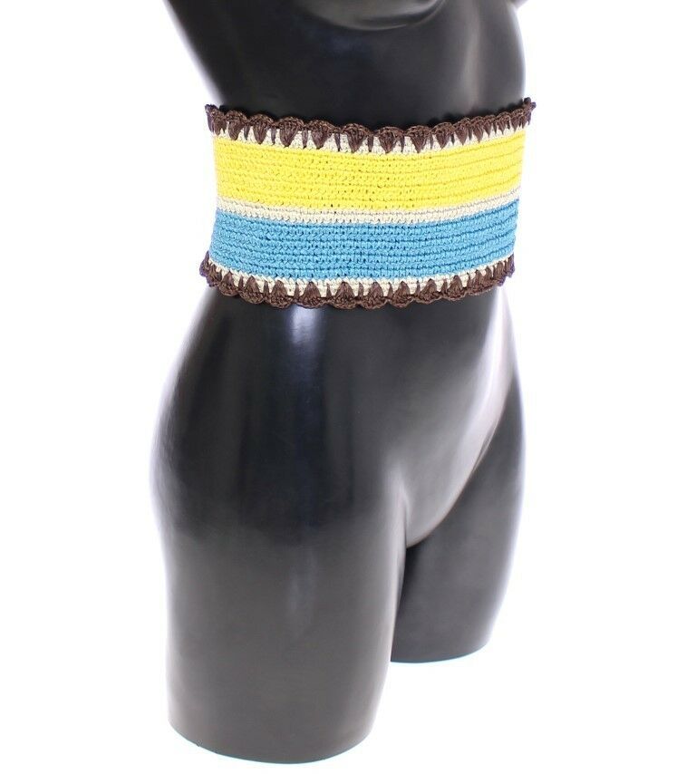 Dolce & Gabbana Yellow Striped Wide Waist Raffia Belt - Maison Luxe