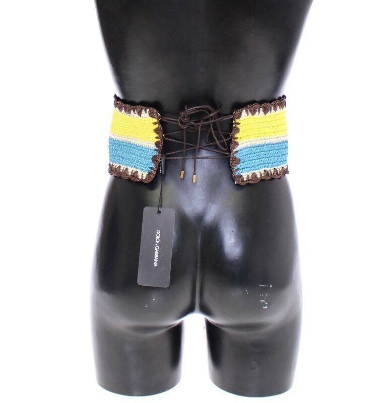 Dolce & Gabbana Yellow Striped Wide Waist Raffia Belt - Maison Luxe