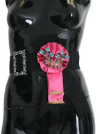 Dolce & Gabbana Black Pink Flower Brooch Crystals Cotton Belt - Maison Luxe