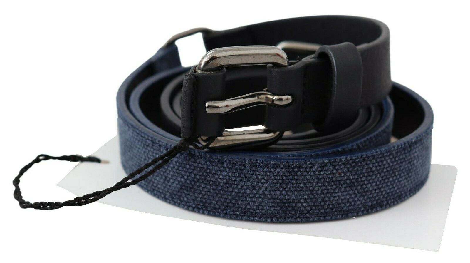 Costume National Black Blue Leather Silver Logo Belt - Maison Luxe