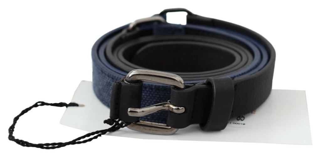 Costume National Black Blue Leather Silver Logo Belt - Maison Luxe
