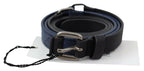 Costume National Black Blue Leather Silver Logo Belt - Maison Luxe