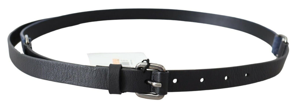 Costume National Black Blue Leather Silver Logo Belt - Maison Luxe