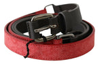 Costume National Red Brown Leather Silver Logo Buckle Waist Belt - Maison Luxe