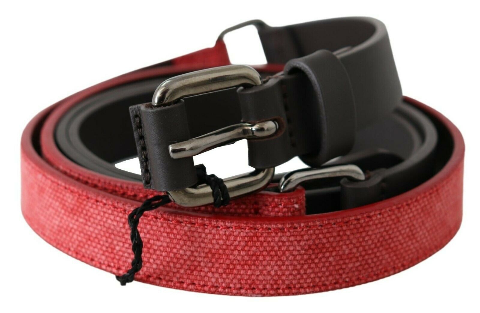 Costume National Red Brown Leather Silver Logo Buckle Waist Belt - Maison Luxe