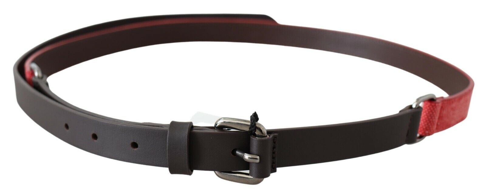 Costume National Red Brown Leather Silver Logo Buckle Waist Belt - Maison Luxe