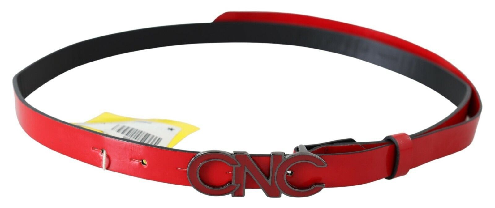 Costume National Red Black Reversible Leather Logo Buckle Belt - Maison Luxe