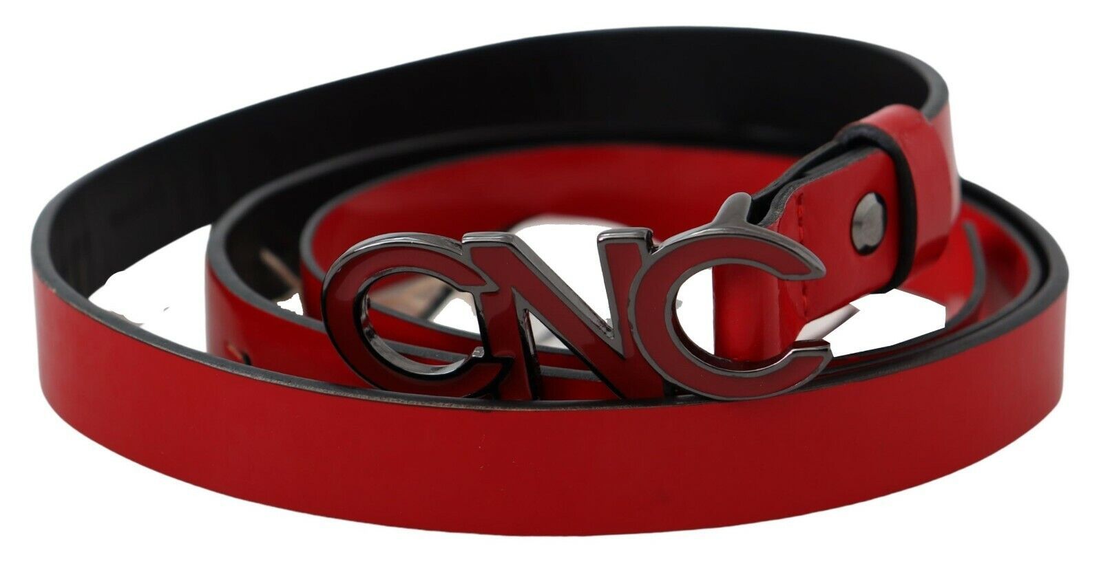Costume National Red Black Reversible Leather Logo Buckle Belt - Maison Luxe