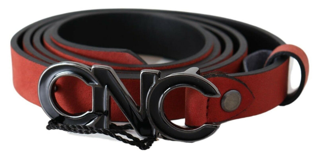 Costume National Red Black Leather Black Logo Buckle Blood Belt - Maison Luxe