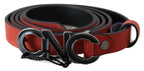 Costume National Red Black Leather Black Logo Buckle Blood Belt - Maison Luxe