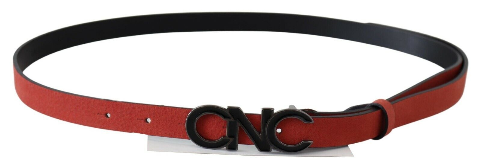 Costume National Red Black Leather Black Logo Buckle Blood Belt - Maison Luxe
