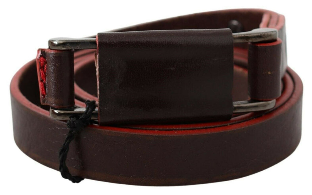 Costume National Brown Leather Double Rustic Silver Buckle Belt - Maison Luxe