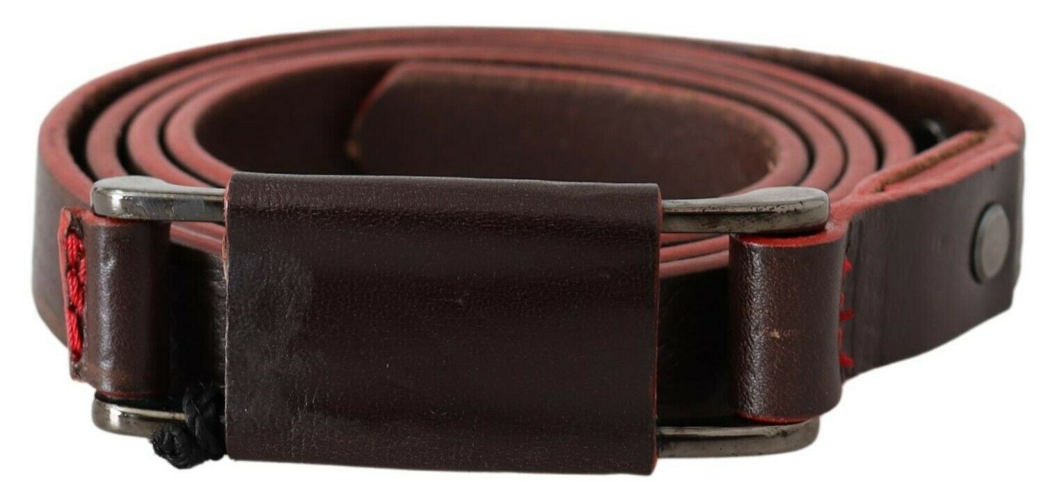 Costume National Brown Leather Double Rustic Silver Buckle Belt - Maison Luxe