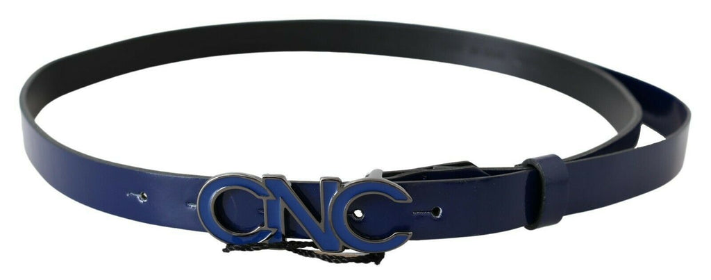 Costume National Blue Leather Logo Skinny Fashion  Belt - Maison Luxe