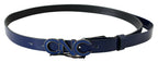 Costume National Blue Leather Logo Skinny Fashion  Belt - Maison Luxe