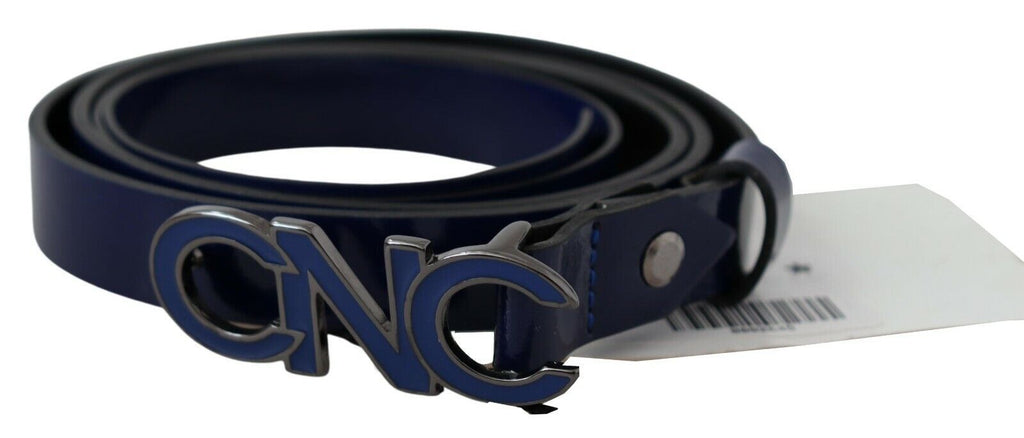 Costume National Blue Leather Logo Skinny Fashion  Belt - Maison Luxe