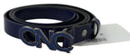 Costume National Blue Leather Logo Skinny Fashion  Belt - Maison Luxe